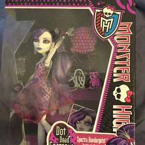 monster high doll dot dead  gorgeous with purple and pink polka dot dress